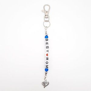 Best Mom Mother's Day Heart Blue Beaded Keychain Handmade Accessory